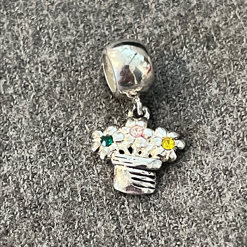 Sterling Floral Basket Slide Charm